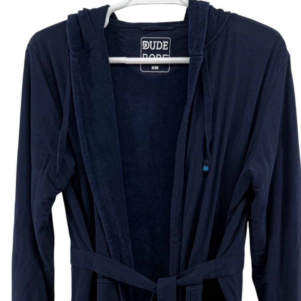 DudeRobe Hooded Bathrobe Navy Blue Cotton Jersey Towel Lined Men's Size S/M